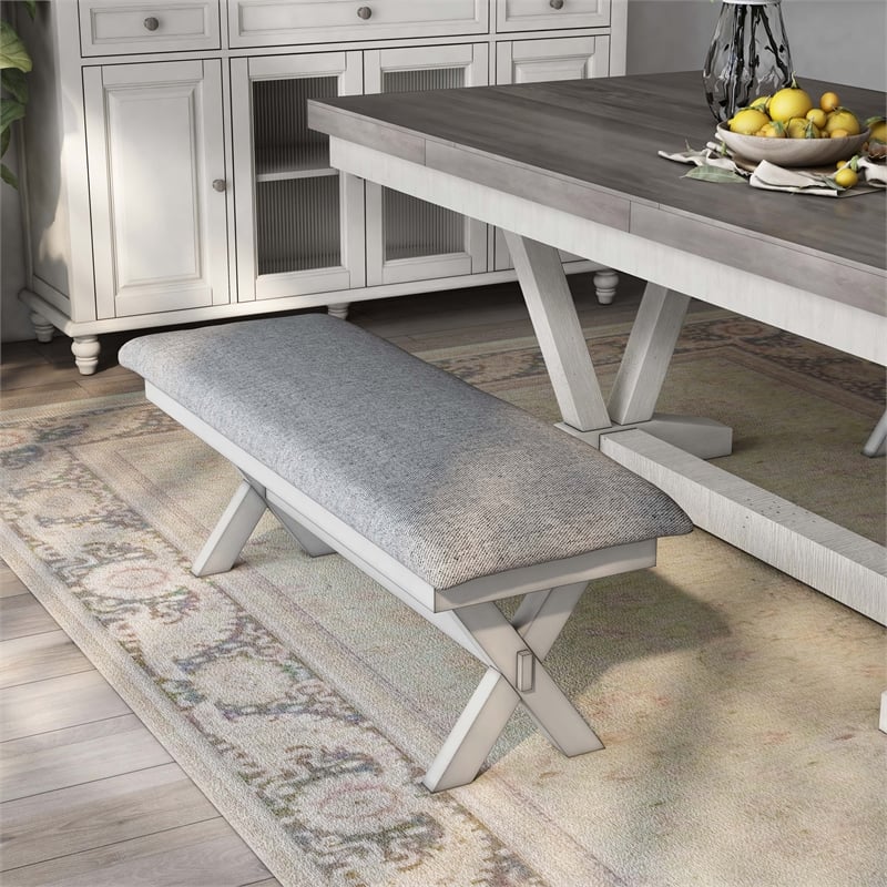 Furniture of America Egretta Fabric Padded Dining Bench in Gray