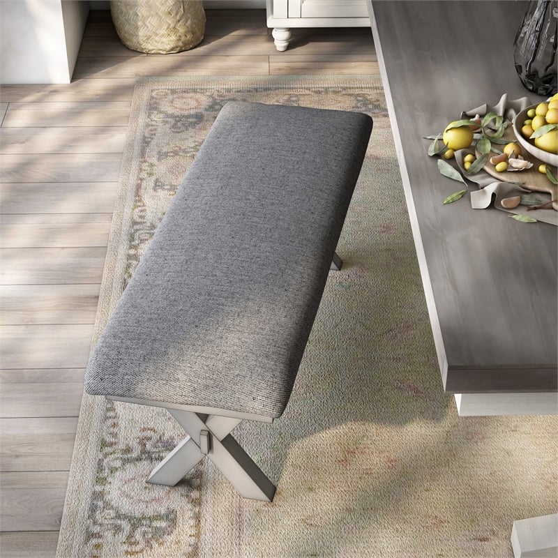 Furniture of America Egretta Fabric Padded Dining Bench in Gray