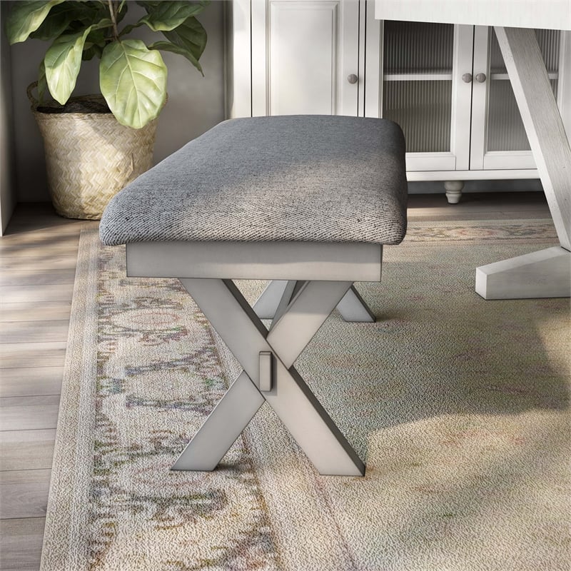Furniture of America Egretta Fabric Padded Dining Bench in Gray