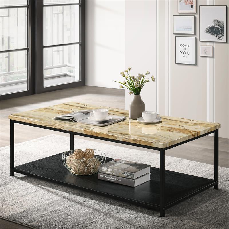 Furniture of America Pris Wood 1-Shelf Coffee Table in Yellow and Black