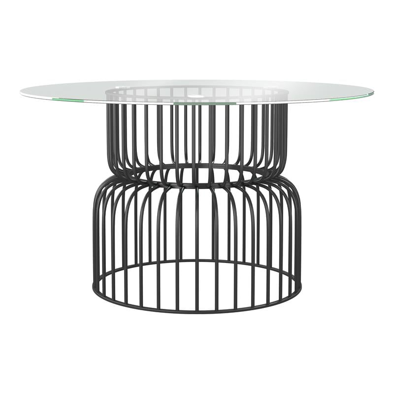 Furniture of America Trila Glass Top Round Dining Table in Silver Gun Metal