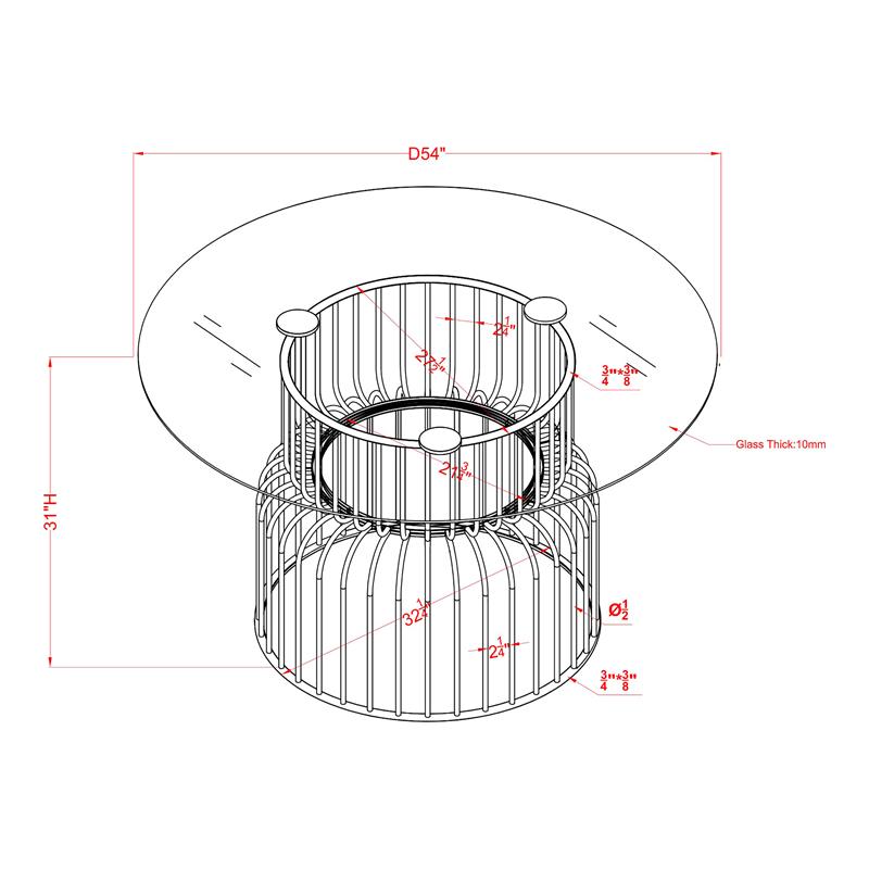 Furniture of America Trila Glass Top Round Dining Table in Silver Gun Metal