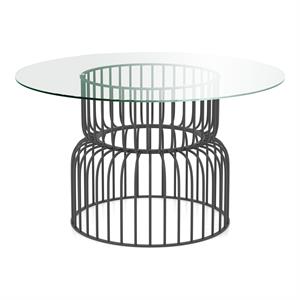 Furniture of America Trila Glass Top Round Dining Table in Silver Gun Metal