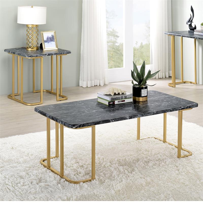 Furniture of America Clotten Metal 2-Piece Coffee Table Set in Gold and Black