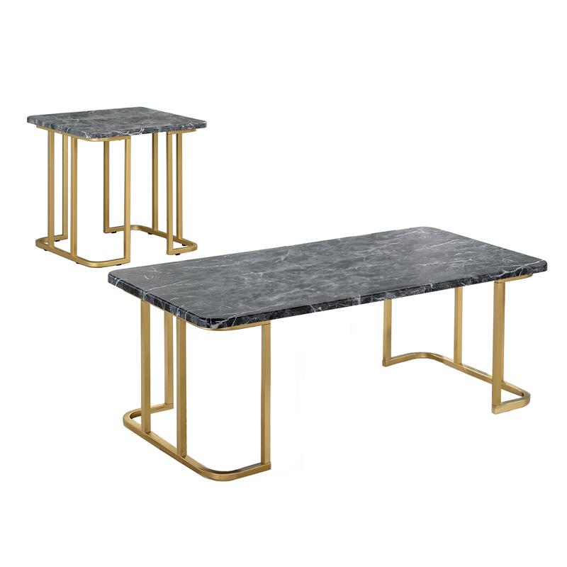 Furniture of America Clotten Metal 2-Piece Coffee Table Set in Gold and Black