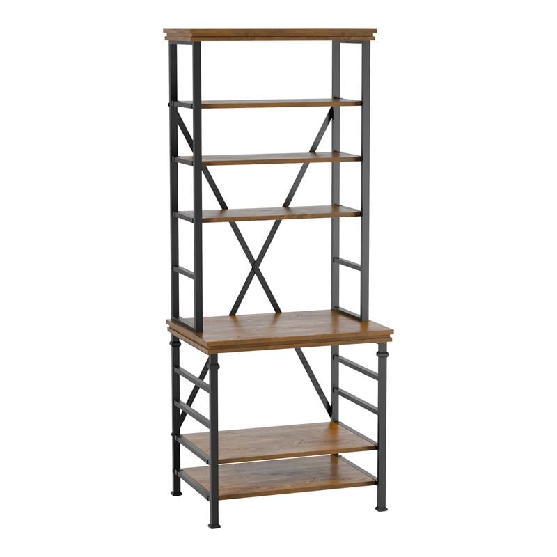 Furniture of America Garna Industrial Metal 6-Shelf Bookcase in Dark Oak