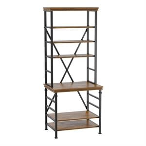 Furniture of America Garna Industrial Metal 6-Shelf Bookcase in Dark Oak
