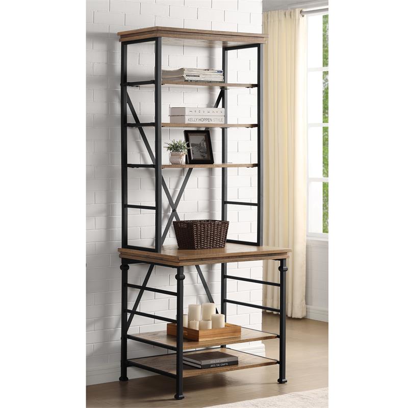 Furniture of America Garna Industrial Metal 6-Shelf Bookcase in Dark Oak