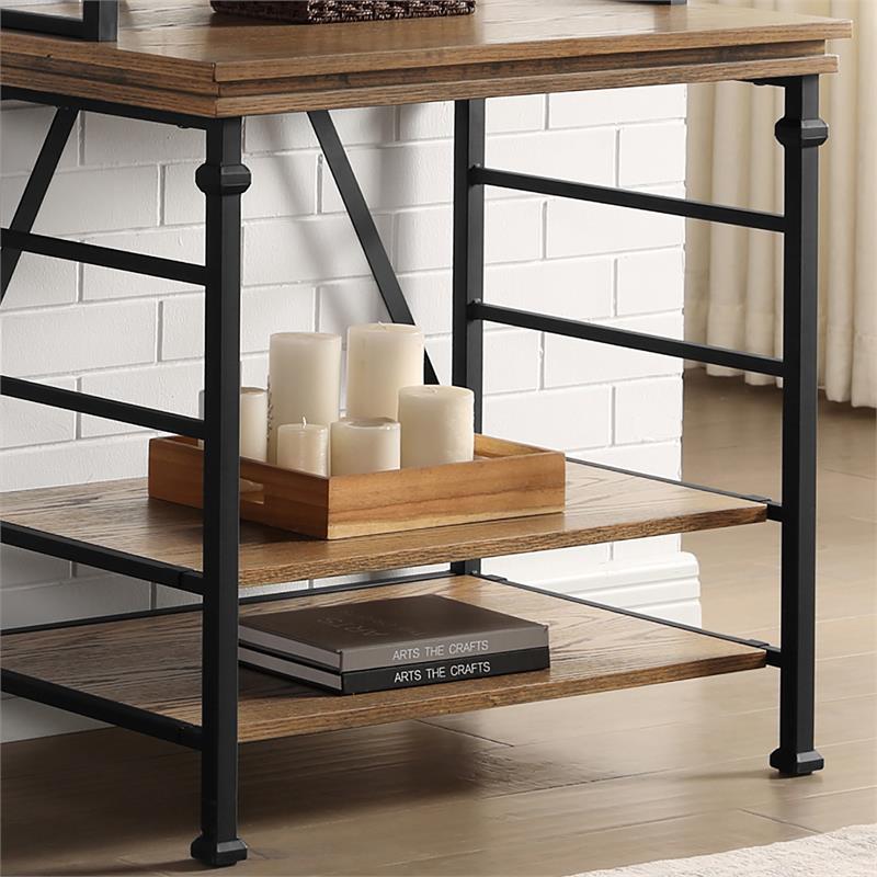 Furniture of America Garna Industrial Metal 6-Shelf Bookcase in Dark Oak