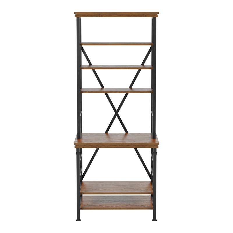 Furniture of America Garna Industrial Metal 6-Shelf Bookcase in Dark Oak
