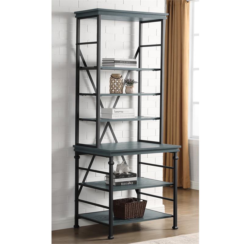 Furniture of America Garna Industrial Metal 6-Shelf Bookcase in Antique Blue
