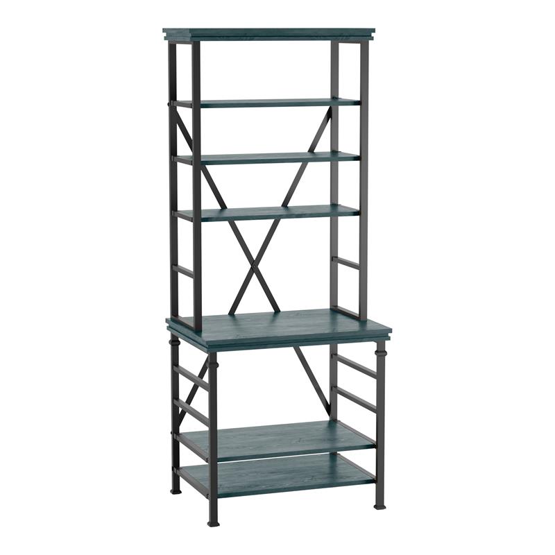 Furniture of America Garna Industrial Metal 6-Shelf Bookcase in Antique Blue