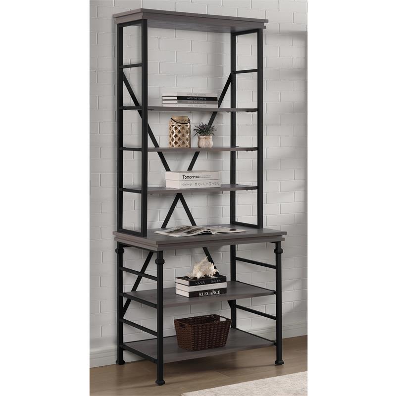 Furniture of America Garna Industrial Metal 6-Shelf Bookcase in Antique Gray