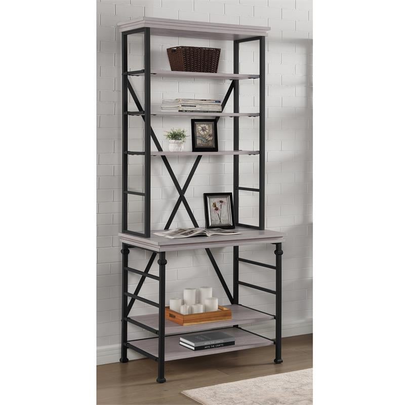 Furniture of America Garna Industrial Metal 6-Shelf Bookcase in Antique White