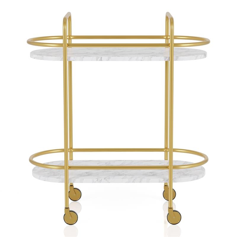 Furniture of America Delli Modern Metal 2-Shelf Serving Cart in Gold and White