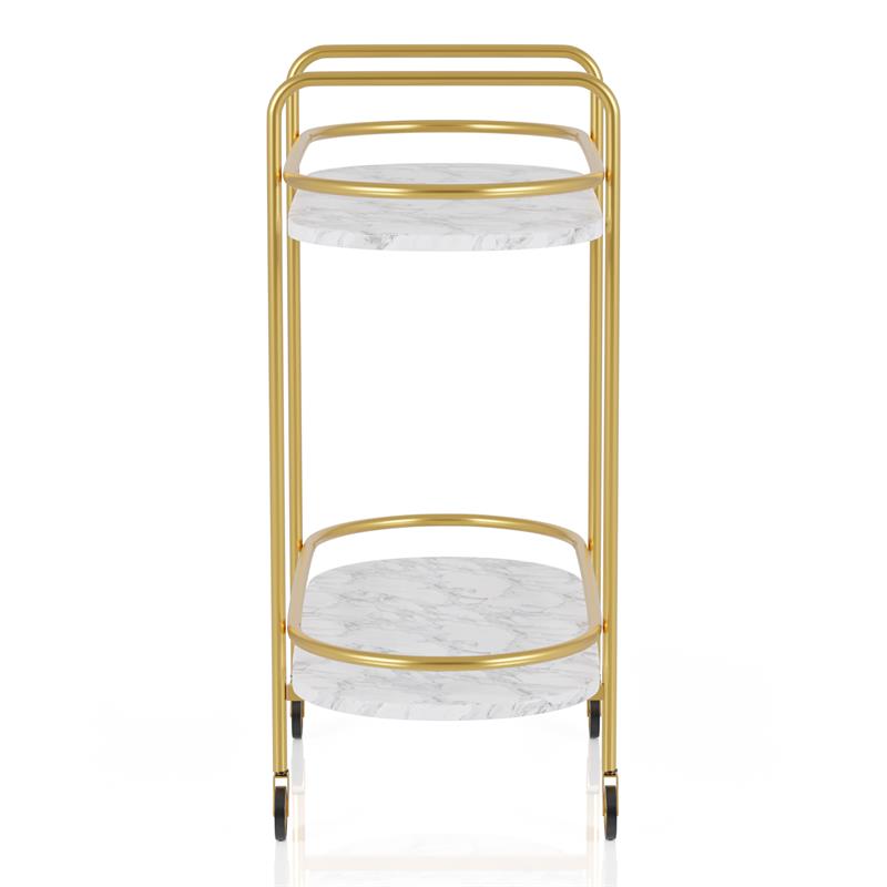 Furniture of America Delli Modern Metal 2-Shelf Serving Cart in Gold and White