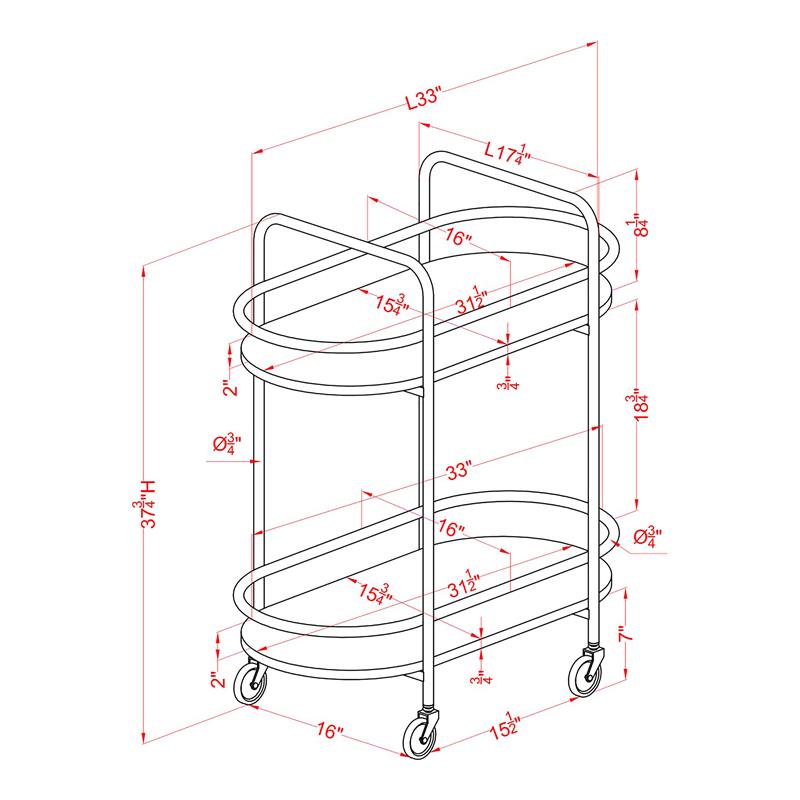 Furniture of America Delli Modern Metal 2-Shelf Serving Cart in Gold and White