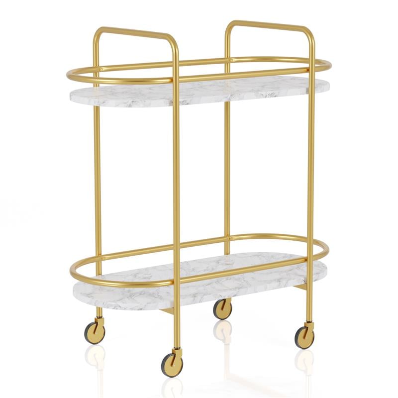 Furniture of America Delli Modern Metal 2-Shelf Serving Cart in Gold and White
