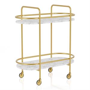 Furniture of America Delli Modern Metal 2-Shelf Serving Cart in Gold and White