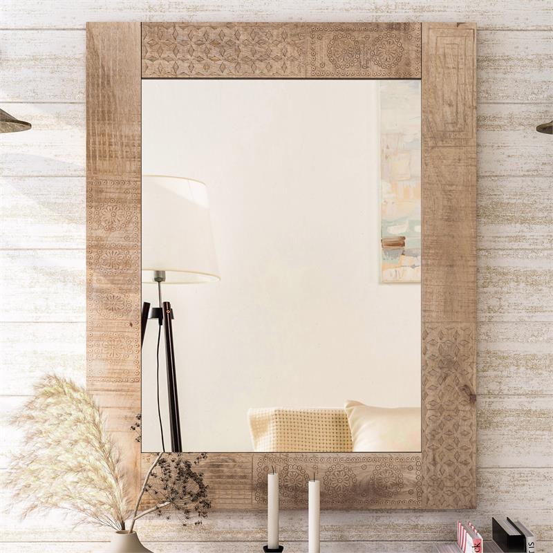 Furniture of America Druze Rustic Solid Wood Decorative Mirror in Natural Tone