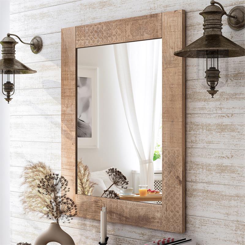 Furniture of America Druze Rustic Solid Wood Decorative Mirror in Natural Tone
