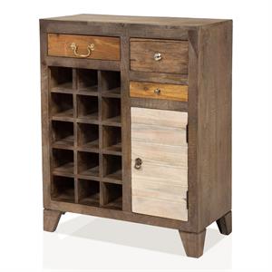 furniture of america kegen rustic wood multi-storage wine rack in autumn brown