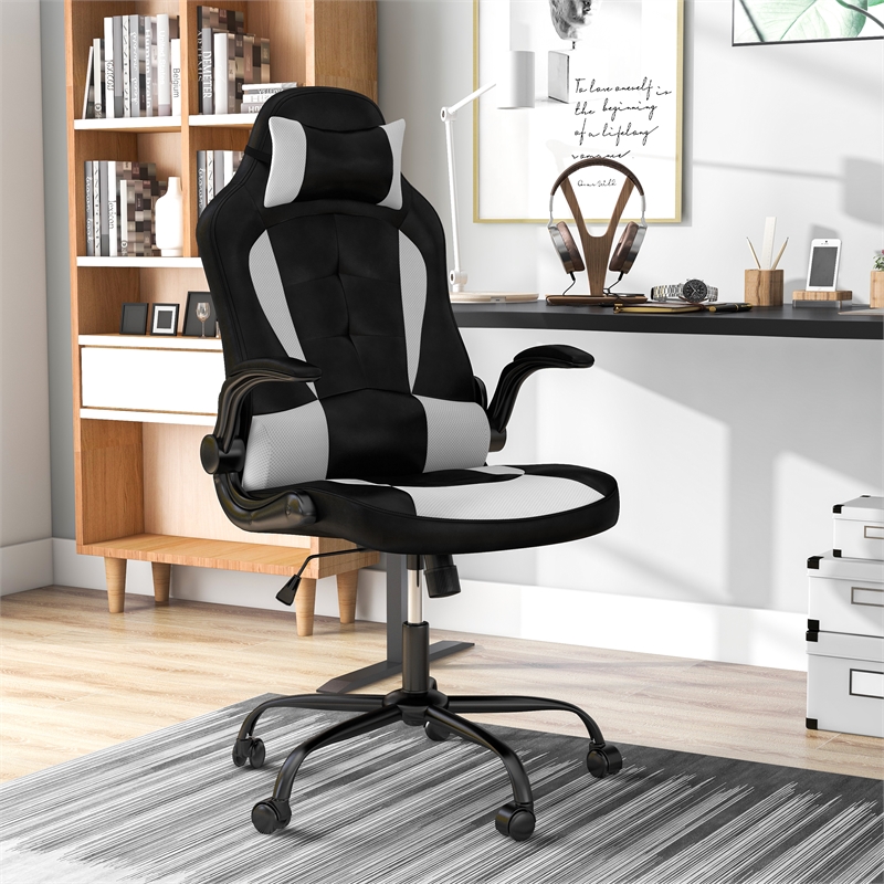 Furniture of America Elon Contemporary Faux Leather Swivel Gaming Chair in White