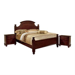 furniture of america mills 3pc cherry wood bedroom set - cal king+2 nightstands