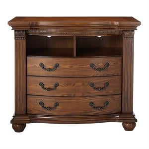 furniture of america charles wood 3-drawer tv stand in antique tobacco oak