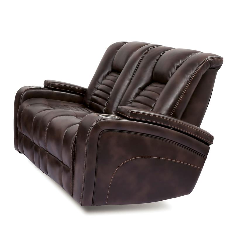 Furniture of America Meti Faux Leather Reclining Loveseat in Dark Brown