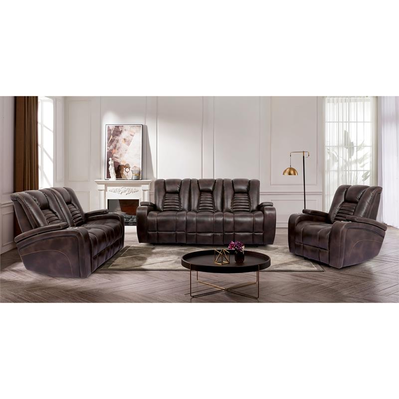 Furniture of America Meti Faux Leather Reclining Loveseat in Dark Brown