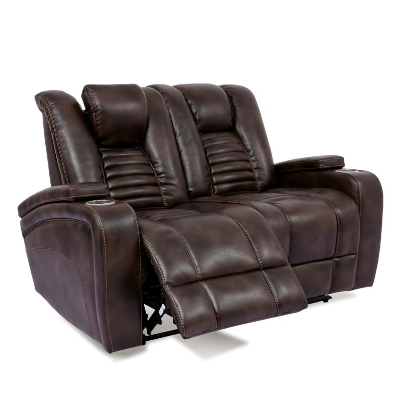 Furniture of America Meti Faux Leather Reclining Loveseat in Dark Brown