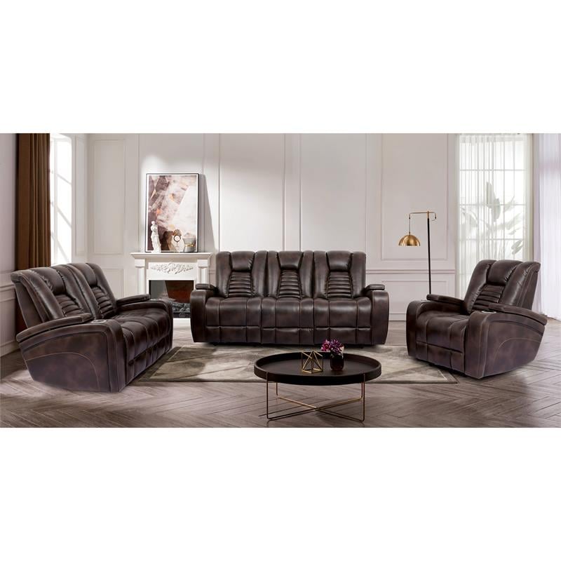 Furniture of America Meti Transitional Faux Leather Reclining Sofa in Dark Brown