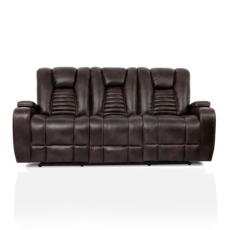 Furniture of America Meti Transitional Faux Leather Reclining Sofa in Dark Brown