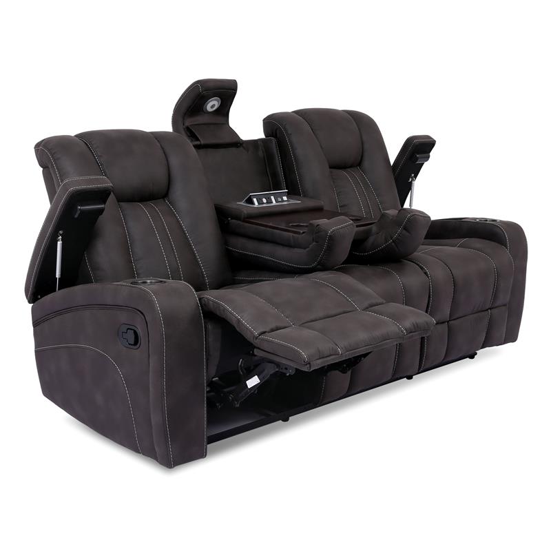 Furniture of America Axle Faux Leather Reclining Loveseat in Dark Gray