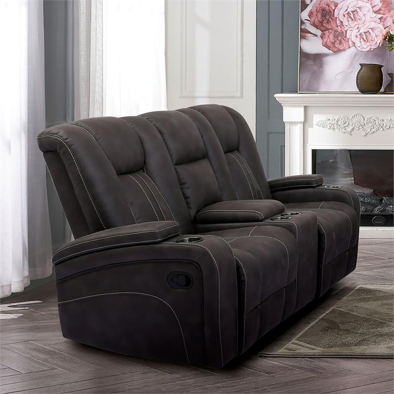 Furniture of America Axle Faux Leather Reclining Loveseat in Dark Gray