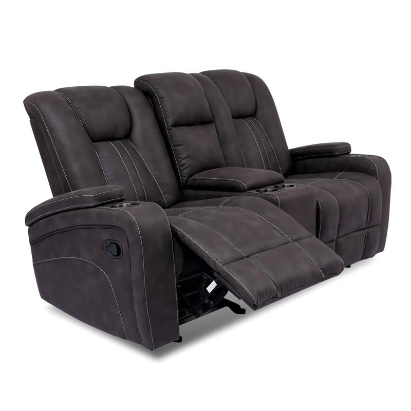 Furniture of America Axle Faux Leather Reclining Loveseat in Dark Gray