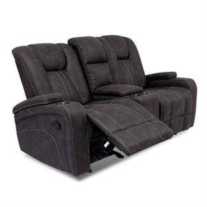 furniture of america axle faux leather reclining loveseat in dark gray