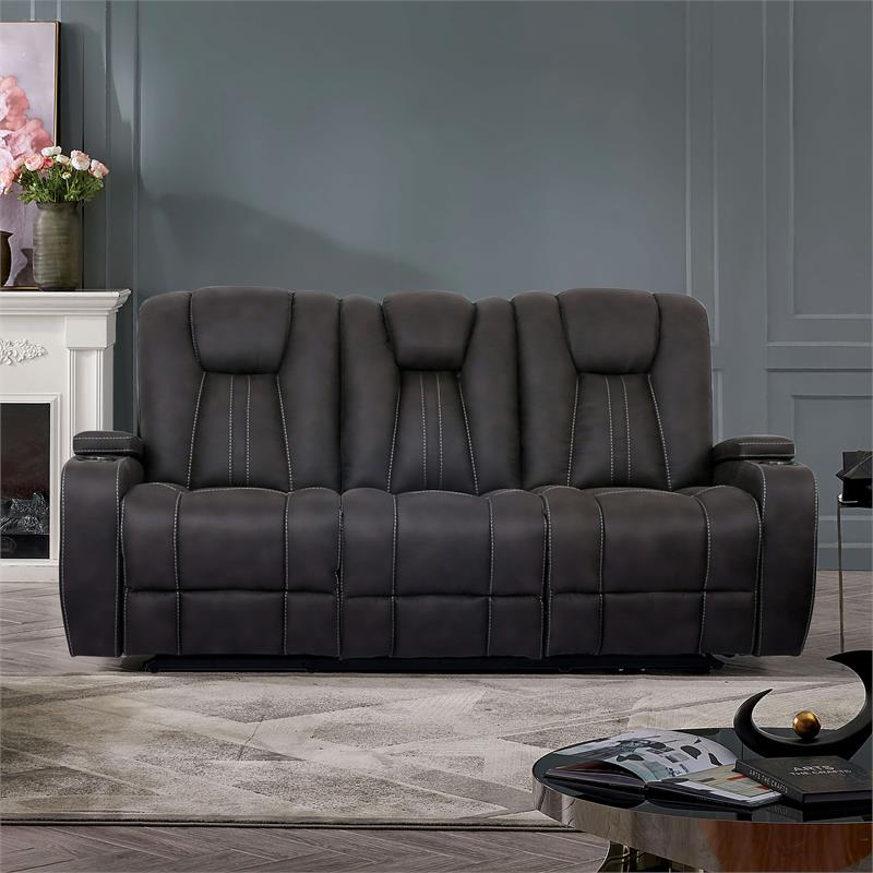 Furniture of America Axle Transitional Faux Leather Reclining Sofa in Dark Gray