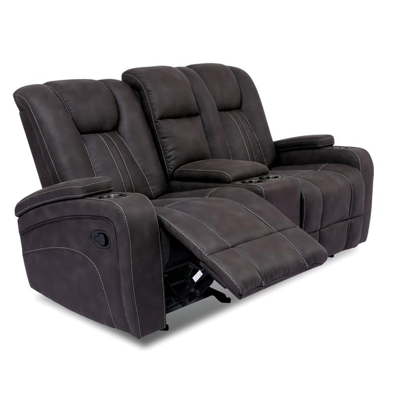 Furniture of America Axle Faux Leather 2-Piece Sofa Set in Dark Gray