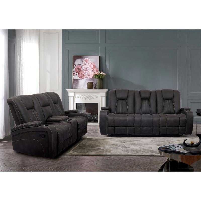 Furniture of America Axle Faux Leather 2-Piece Sofa Set in Dark Gray