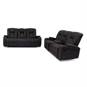 Furniture of America Axle Faux Leather 2-Piece Sofa Set in Dark Gray