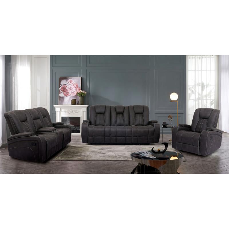 Furniture of America Axle Faux Leather 3-Piece Sofa Set in Dark Gray