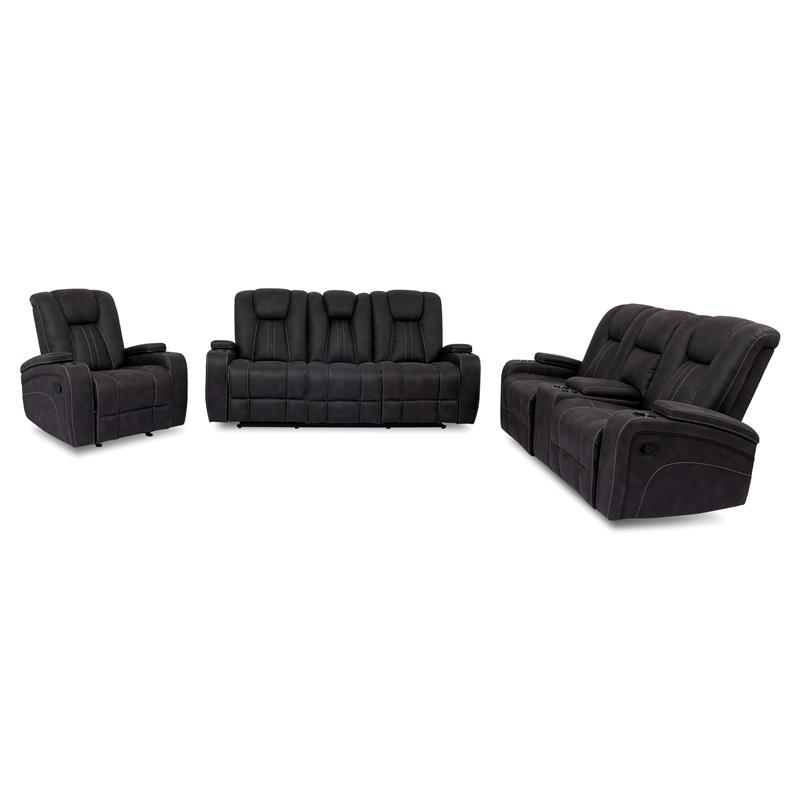 Furniture of America Axle Faux Leather 3-Piece Sofa Set in Dark Gray