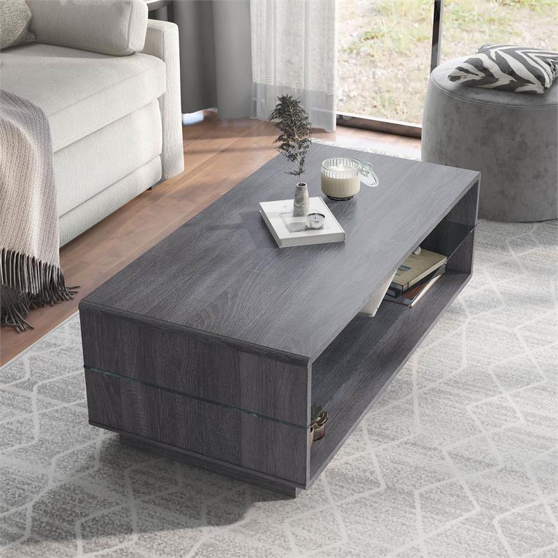 distressed gray wood coffee table