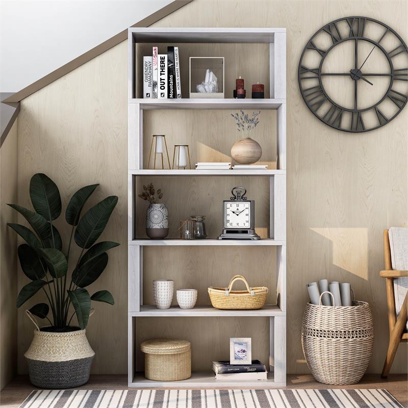 Furniture of America Deini Transitional Wood 5-Shelf Bookcase in White Oak