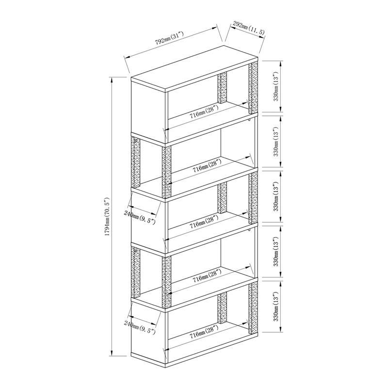Furniture of America Deini Transitional Wood 5-Shelf Bookcase in White Oak