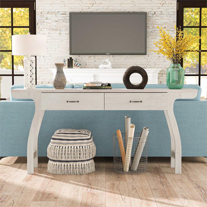 Furniture of America Domi Transitional Wood 2-Drawer Console Table in White Oak