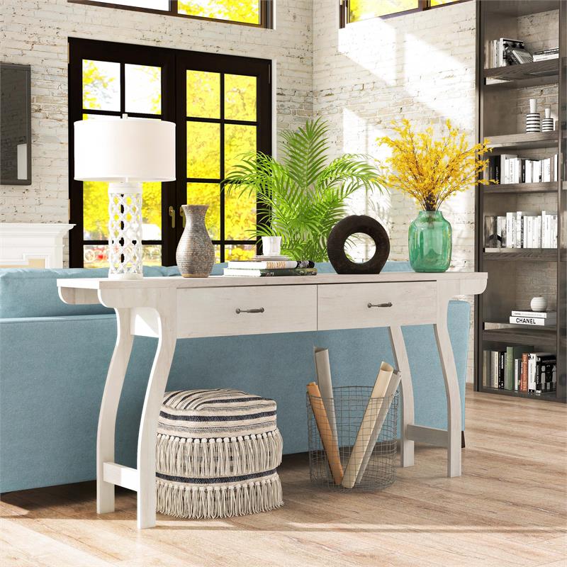 Furniture of America Domi Transitional Wood 2-Drawer Console Table in White Oak