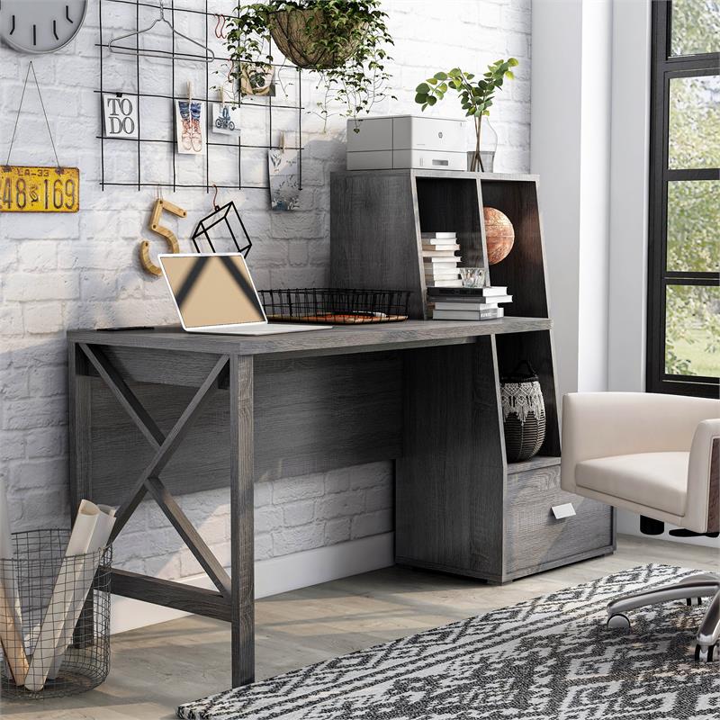 Furniture of America Axela Wood Multi-Storage Desk in Distressed Gray